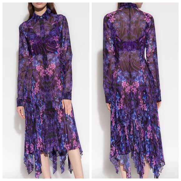NWT Versace 40 US 4 Runway SS23 Plisse Dress All Over Orchid Purple $5,425 - Picture 4 of 16